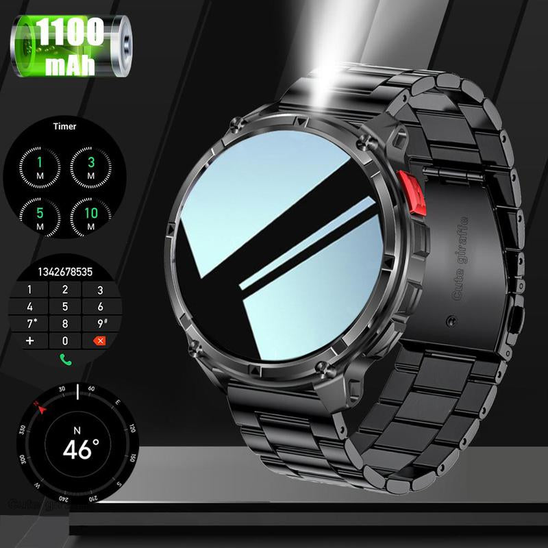 New 2026 Manly Style Smart Sports Watch LED Lights Wireless Calling Message Reminders Sports Mode Voice Assistant Weather Push Stopwatch Timer Smartwatch for Men Compatible with Iphone and Android Phones