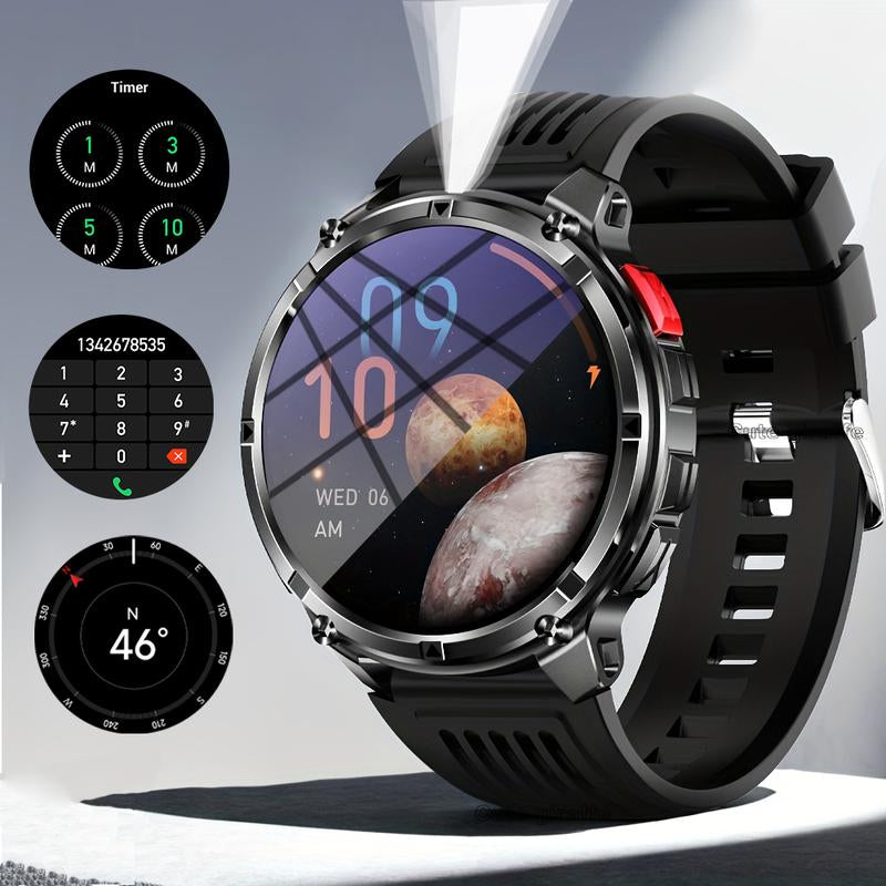 New 2026 Manly Style Smart Sports Watch LED Lights Wireless Calling Message Reminders Sports Mode Voice Assistant Weather Push Stopwatch Timer Smartwatch for Men Compatible with Iphone and Android Phones