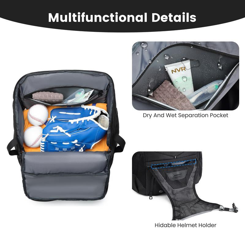 Youth & Adult Baseball Softball Bag - Lightweight Bat Backpack with Fence Hook, Large Main Compartment for Helmet & Tball Equipment, Separate Shoe Pocket