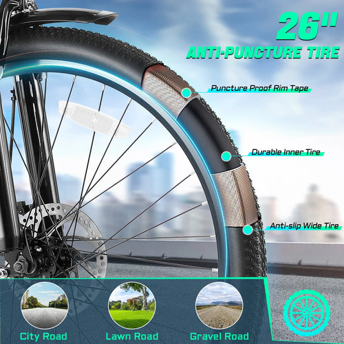 26" City Commuter Electric Bike for Adults, 750W Peak Motor, 48V 7.8Ah (374Wh) Removable Battery, 19.8 Mph 7-Speed Ebike, UL2849 Certified