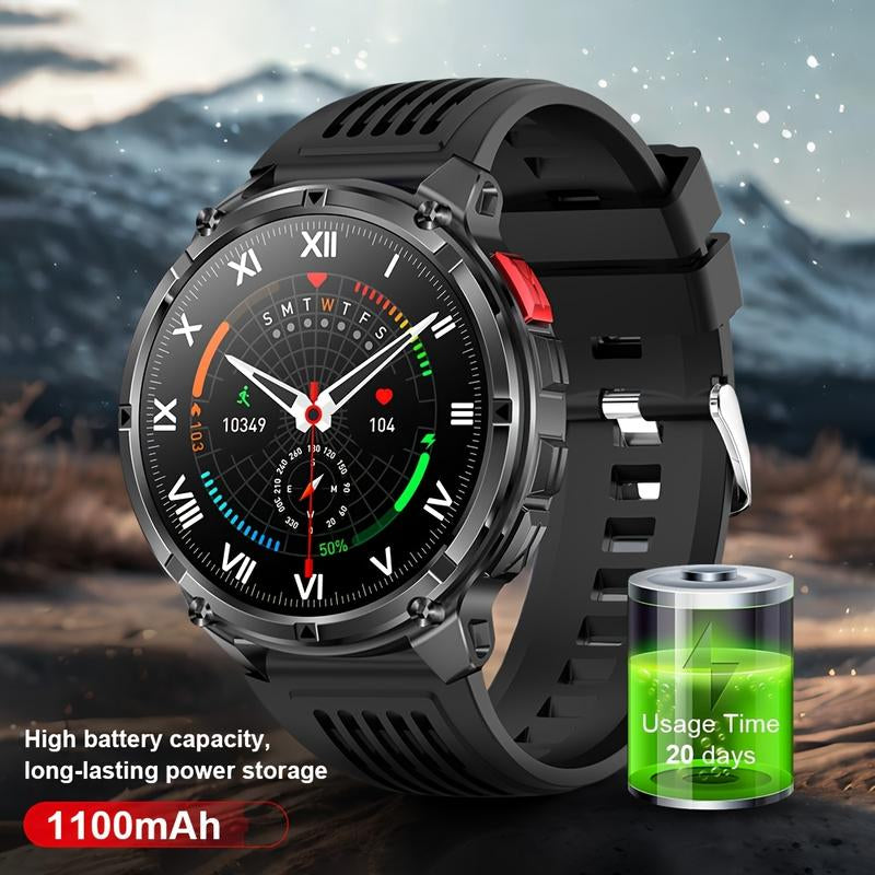 New 2026 Manly Style Smart Sports Watch LED Lights Wireless Calling Message Reminders Sports Mode Voice Assistant Weather Push Stopwatch Timer Smartwatch for Men Compatible with Iphone and Android Phones
