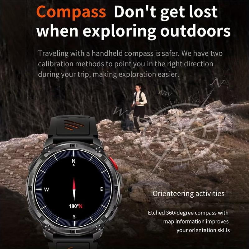 New 2026 Manly Style Smart Sports Watch LED Lights Wireless Calling Message Reminders Sports Mode Voice Assistant Weather Push Stopwatch Timer Smartwatch for Men Compatible with Iphone and Android Phones