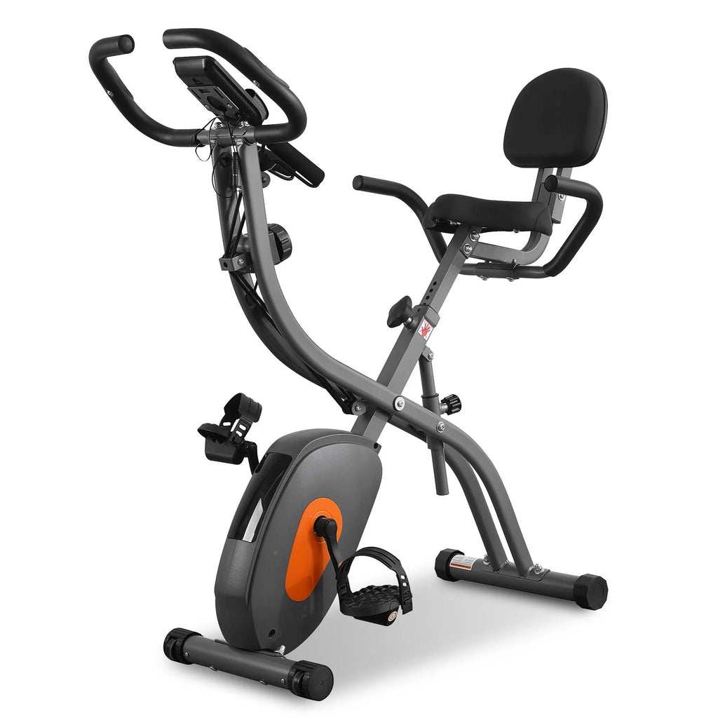 Folding Exercise Bike 3 in 1 Magnetic Stationary Recumbent Bike 10 Level Resistance for Home Use with Arm Resistance Bands
