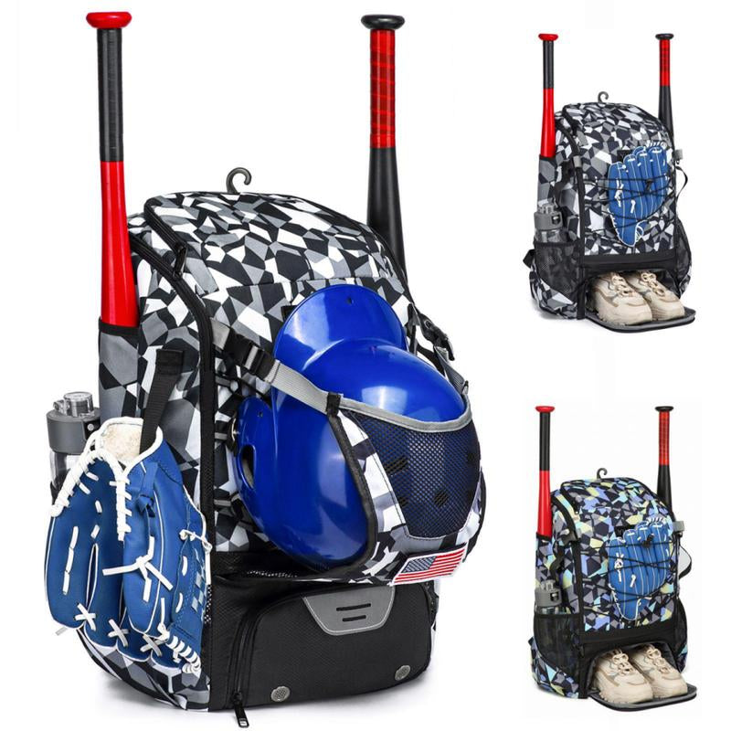 Youth & Adult Baseball Softball Bag - Lightweight Bat Backpack with Fence Hook, Large Main Compartment for Helmet & Tball Equipment, Separate Shoe Pocket