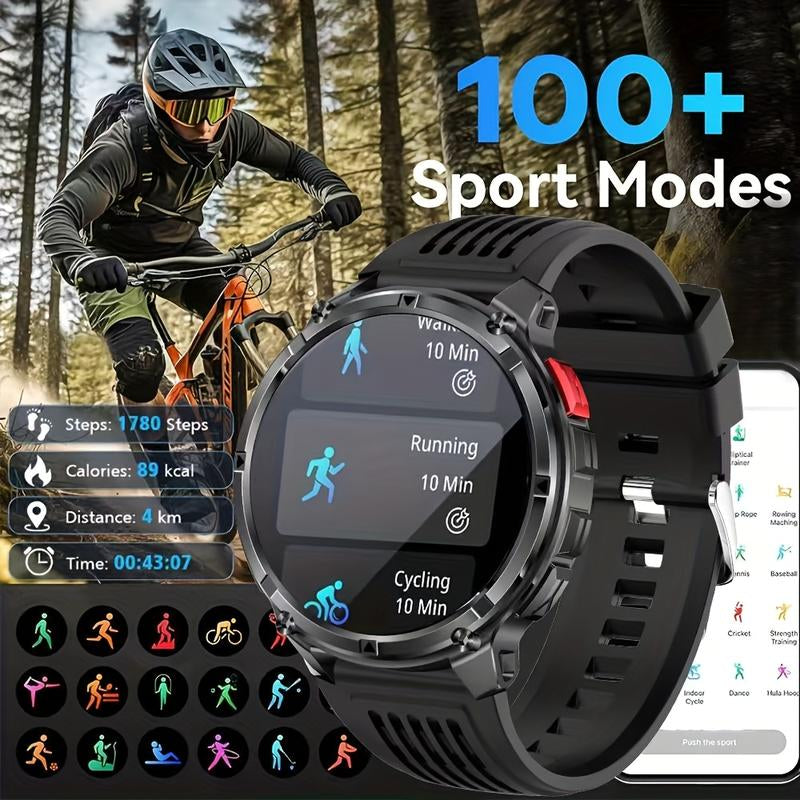 New 2026 Manly Style Smart Sports Watch LED Lights Wireless Calling Message Reminders Sports Mode Voice Assistant Weather Push Stopwatch Timer Smartwatch for Men Compatible with Iphone and Android Phones