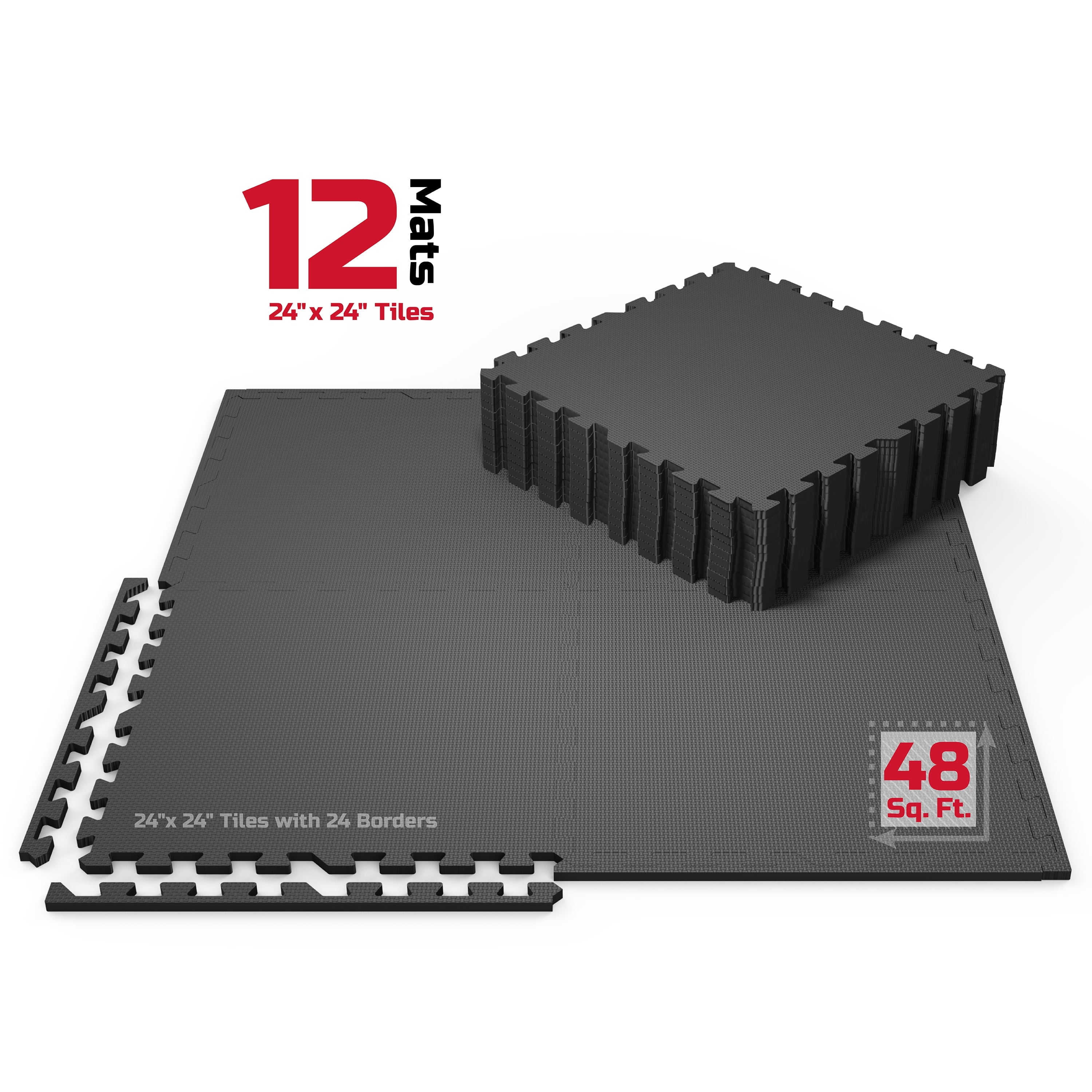 Pro Mat Exercise Mat, 12-Pack 24" X 24" Interlocking Foam Floor Tiles for Home Gym EVA Foam Mat, 48 Sq. Ft.