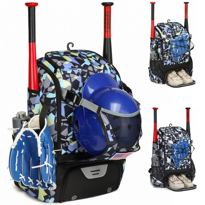 Youth & Adult Baseball Softball Bag - Lightweight Bat Backpack with Fence Hook, Large Main Compartment for Helmet & Tball Equipment, Separate Shoe Pocket