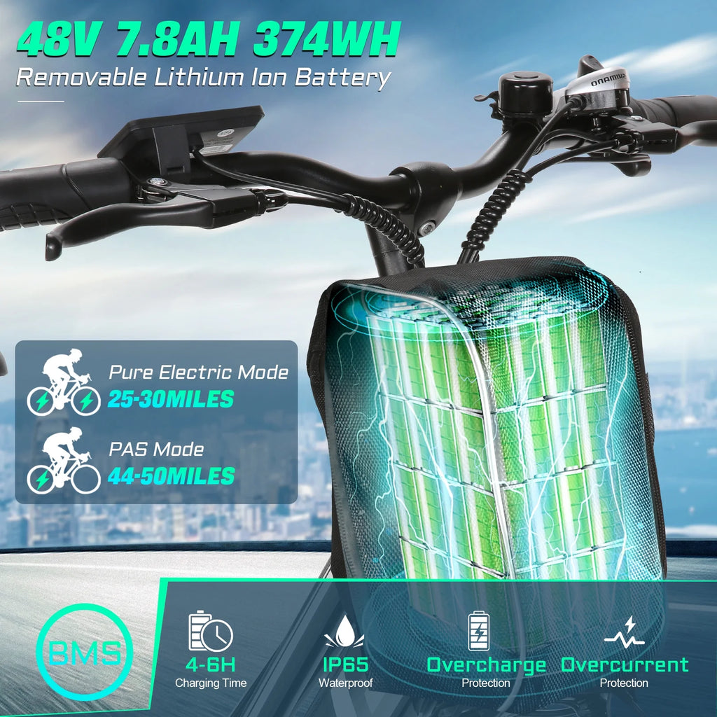 26" City Commuter Electric Bike for Adults, 750W Peak Motor, 48V 7.8Ah (374Wh) Removable Battery, 19.8 Mph 7-Speed Ebike, UL2849 Certified